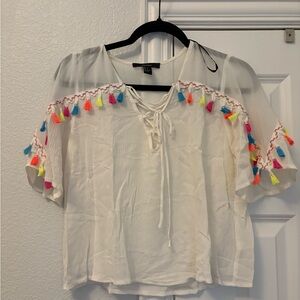 Forever 21 Cream Blouse with Colorful Tassels